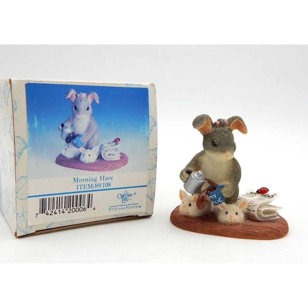 Charming Tails Morning Hare Rabbit Figure 89-108 Fitz Floyd 2000 Figurine